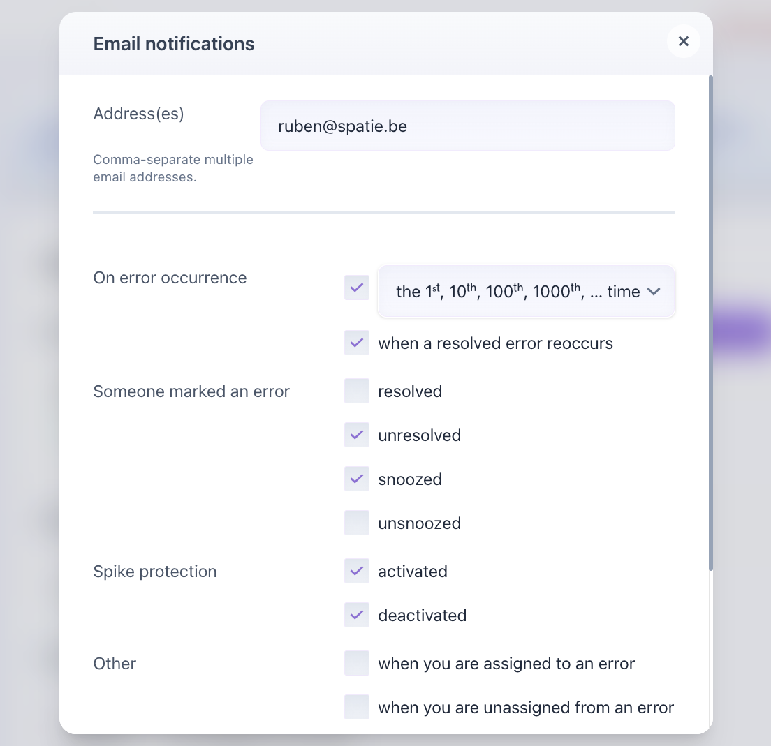 Screenshot of notification settings dialog
